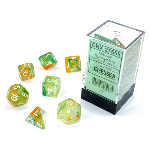 Chessex: Nebula - Spring w/ White Polyhedral 7-Set Die [Luminary] (27555)
