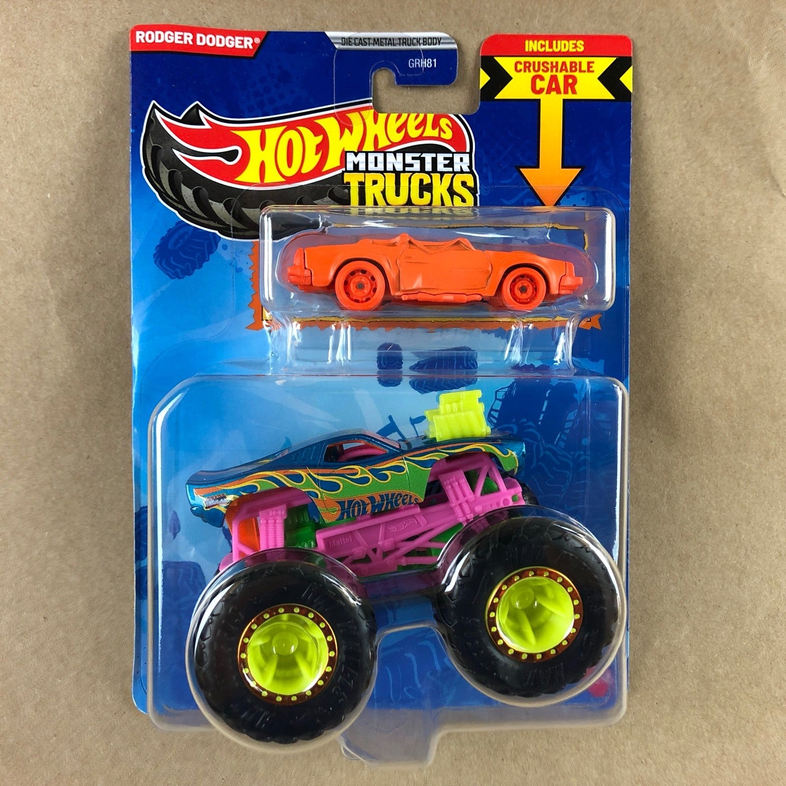 Hot Wheels: Monster Trucks - Rodger Dodger & Speed Bump (Turquoise w/ Orange & Green Flames)